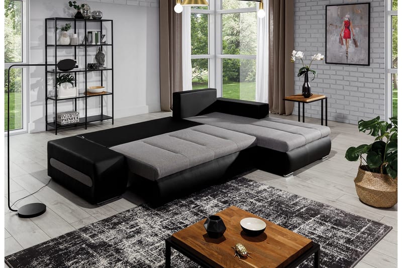 Rodeche 3-personers Sovesofa med Chaiselong og Opbevaring - Lysegrå - Møbler - Sofaer - Sovesofaer