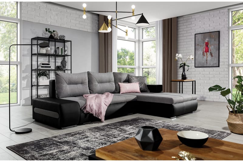 Rodeche 3-personers Sovesofa med Chaiselong og Opbevaring - Lysegrå - Møbler - Sofaer - Sovesofaer