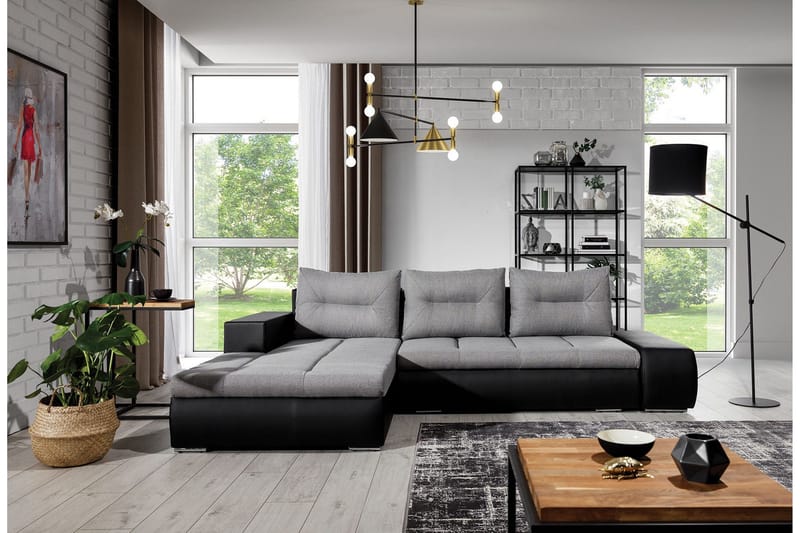 Rodeche 3-personers Sovesofa med Chaiselong og Opbevaring, Lysegrå