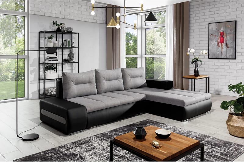 Rodeche 3-personers Sovesofa med Chaiselong og Opbevaring - Lysegrå - Møbler - Sofaer - Sovesofaer