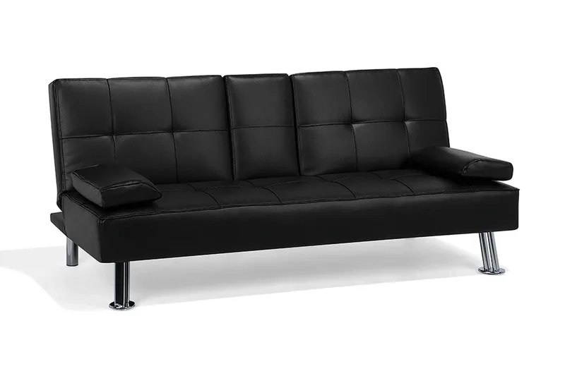 Roxen 3-personers Tuftet Sovesofa 168 cm i Kunstlæder med Metalben, Sort