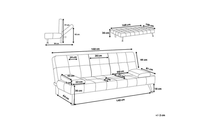 Roxen sovesofa 168 cm - Blå - Sovesofaer