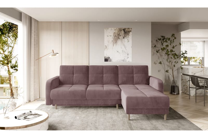 Saimon Sovesofa med Chaiselong og Opbevaring 3-personers - Rosa - Møbler - Sofaer - Sovesofaer