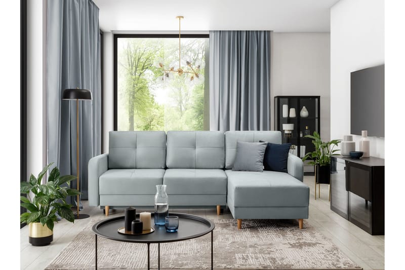 Saimon Sovesofa med Chaiselong og Opbevaring 3-personers - Grå - Møbler - Sofaer - Sovesofaer