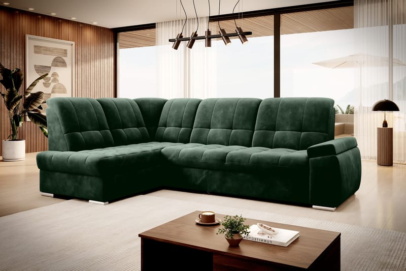 Sajana Sovesofa med Chaiselong 3-personers - Mørkegrøn - Møbler - Sofaer - Sovesofaer