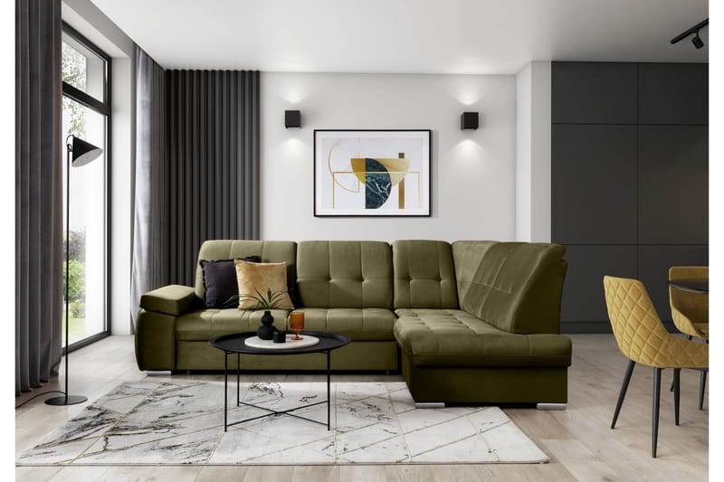 Sajana Sovesofa med Chaiselong 3-personers, Grøn