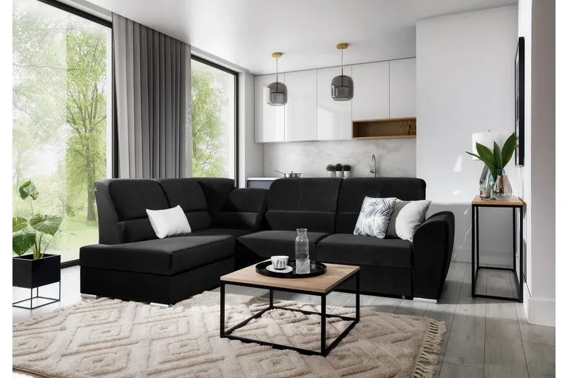 Sajmon Sovesofa med Chaiselong 3-personers, Sort