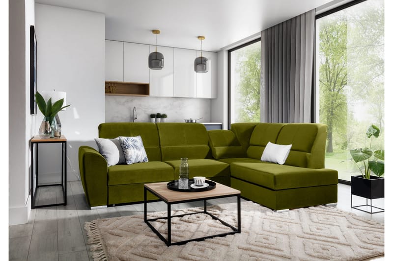 Sajmon Sovesofa med Chaiselong 3-personers - Grøn - Møbler - Sofaer - Sovesofaer