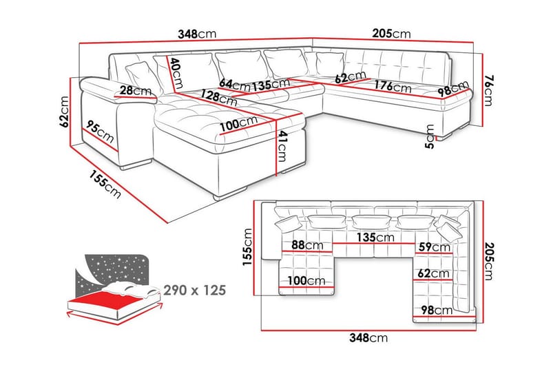 Sakri 5-personers Hjørnesovesofa - Sort - Møbler - Sofaer - Sovesofaer