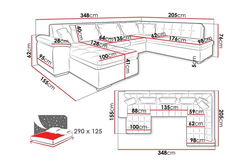 Sakri 5-personers Hjørnesovesofa - Sort - Sovesofaer - Sovesofa chaiselong