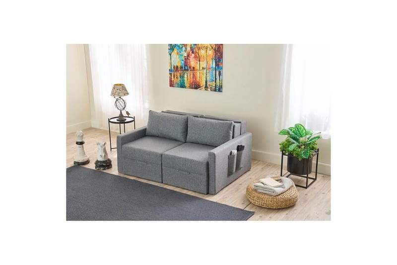 Savra 2-personers Rektangulær Sovesofa 136x200 cm med Opbevaring i Stof - Grå - Møbler - Sofaer - Sovesofaer