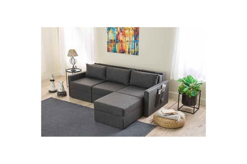 Savra Sovesofa med Divan 3-sits - Antracit - Møbler - Sofaer - Sovesofaer