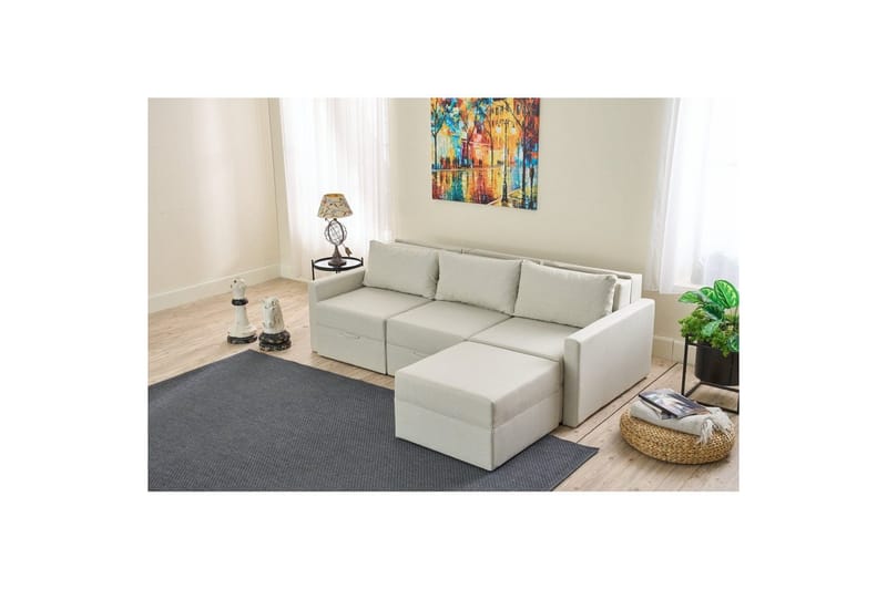 Savra Sovesofa med Divan 3-sits - Creme - Møbler - Sofaer - Sovesofaer