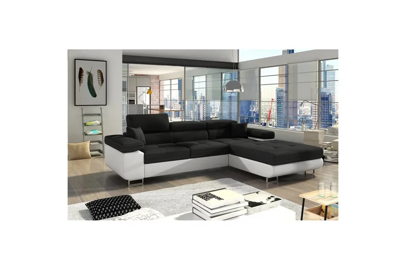 Sektionssofa Eltap Armando 289x85x203 cm, Sawana 14, Soft 17, Sort, Hvid, Højre