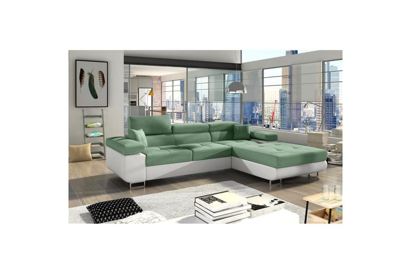 Sektionssofa Eltap Armando 289x85x203 cm, Soro 34, Soft 17, Grøn, Hvid, Højre