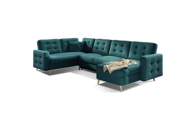 Sektionssofa Eltap Asgard U 326x202x93 cm - Mat Velvet 75, Grøn - Møbler - Sofaer - Sovesofaer