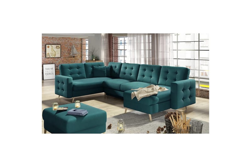 Sektionssofa Eltap Asgard U 326x202x93 cm - Mat Velvet 75, Grøn - Møbler - Sofaer - Sovesofaer