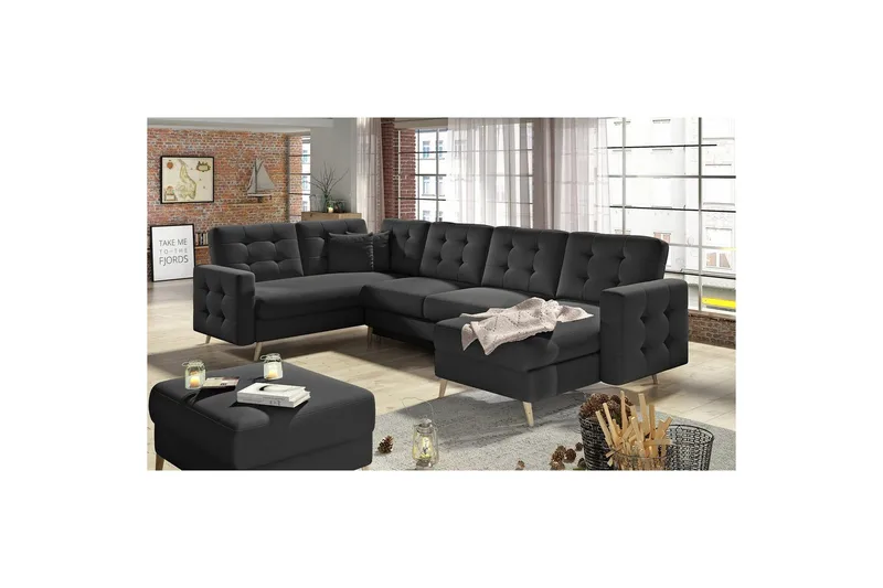 Sektionssofa Eltap Asgard U 326x202x93 cm - Soft 11, Sort - Møbler - Sofaer - Sovesofaer