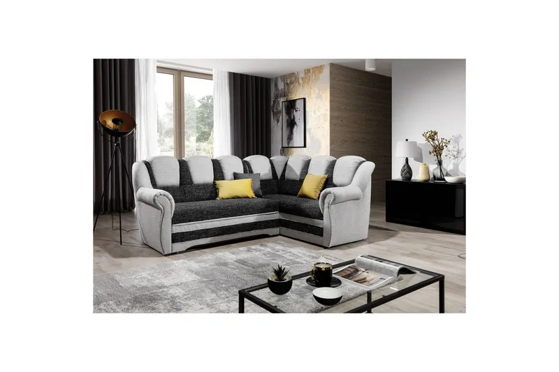 Sektionssofa Eltap Lord II 243x195x112 cm - Berlin 02, Berlin 10, Sort, Grå, Højre - Møbler - Sofaer - Sovesofaer