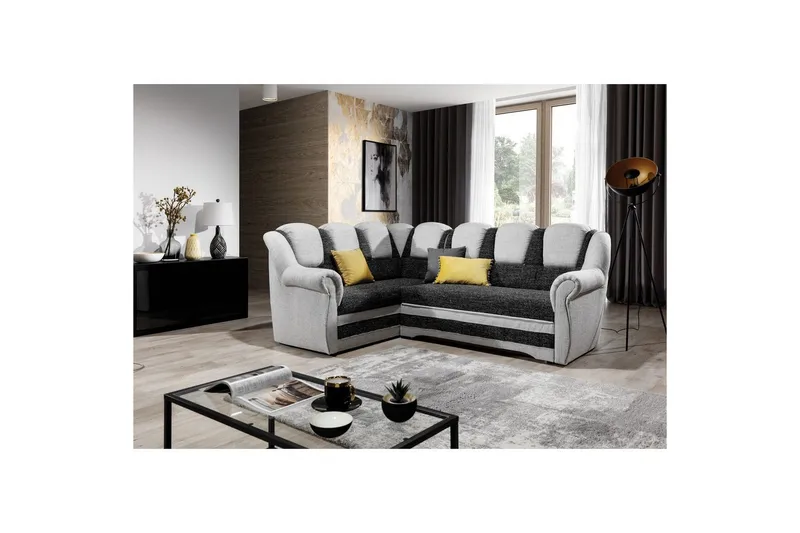 Sektionssofa Eltap Lord II 243x195x112 cm - Berlin 02, Berlin 10, Sort, Grå, Venstre - Møbler - Sofaer - Sovesofaer