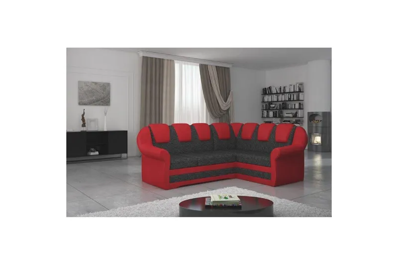 Sektionssofa Eltap Lord II 243x195x112 cm, Berlin 02, Soft 10, Sort, Rød, Højre