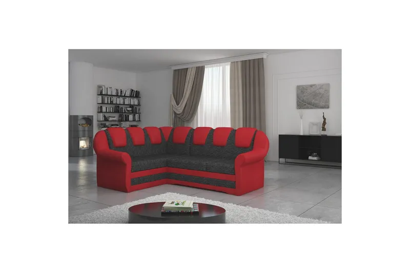 Sektionssofa Eltap Lord II 243x195x112 cm - Berlin 02, Soft 10, Sort, Rød, Venstre - Møbler - Sofaer - Sovesofaer