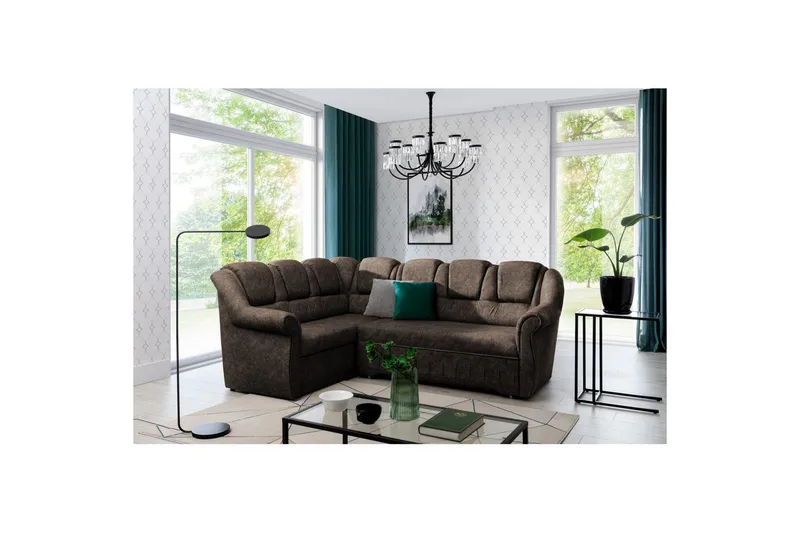 Sektionssofa Eltap Lord II 243x195x112 cm - Dora 28, Mørk Brun, Venstre - Møbler - Sofaer - Sovesofaer