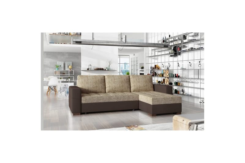 Sektionssofa Eltap Newark 237x150x90 cm - Berlin 03, Soft 66, Beige, Mørkebrun - Møbler - Sofaer - Sovesofaer