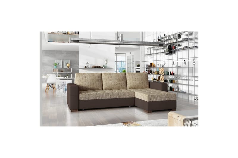 Sektionssofa Eltap Newark 237x150x90 cm, Berlin 03, Soft 66, Beige, Mørkebrun