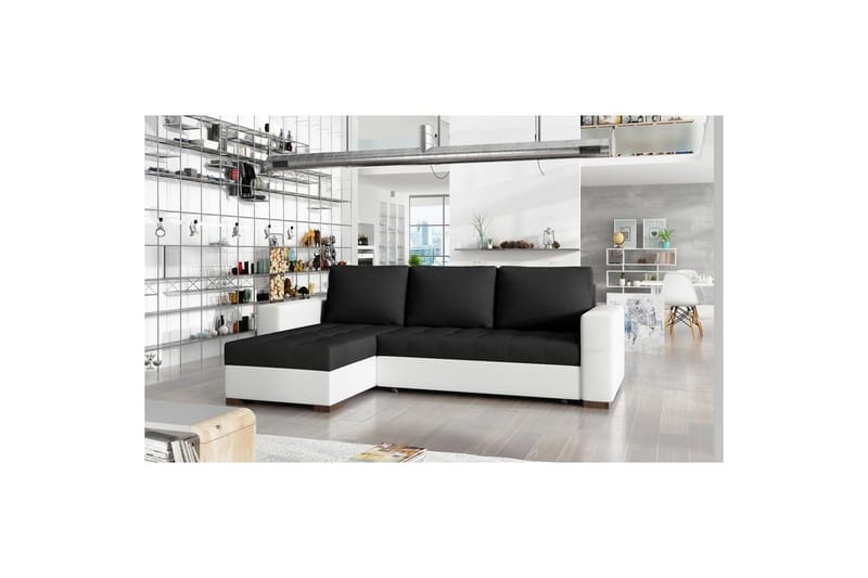 Sektionssofa Eltap Newark 237x150x90 cm - Sawana 14, Soft 17, Sort, Hvid - Møbler - Sofaer - Sovesofaer