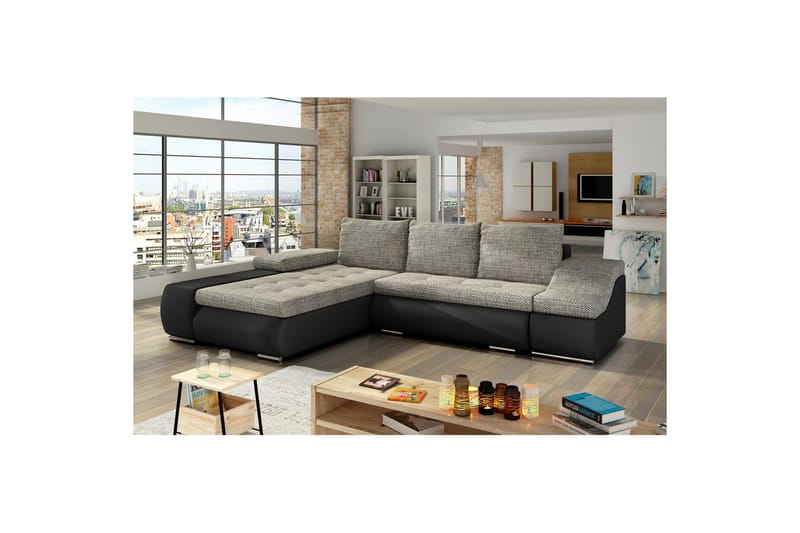 Sektionssofa Eltap Ontario 295x200x82 cm - Berlin 01, Soft 11, Grå, Sort, Venstre - Møbler - Sofaer - Sovesofaer