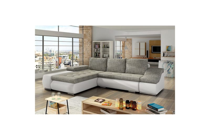 Sektionssofa Eltap Ontario 295x200x82 cm - Berlin 01, Soft 17, Grå, Hvid, Venstre - Møbler - Sofaer - Sovesofaer