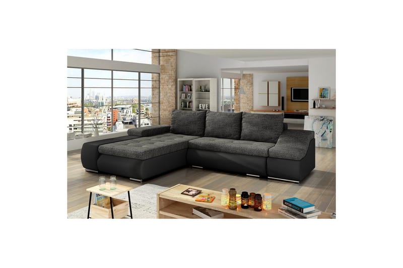 Sektionssofa Eltap Ontario 295x200x82 cm - Berlin 02, Soft 11, Sort, Venstre - Møbler - Sofaer - Sovesofaer