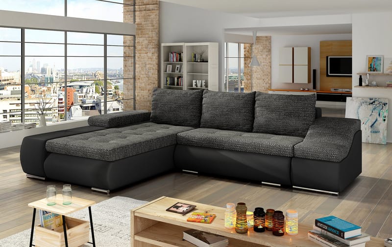 Sektionssofa Eltap Ontario 295x200x82 cm - Berlin 02, Soft 11, Sort, Venstre - Møbler - Sofaer - Sovesofaer