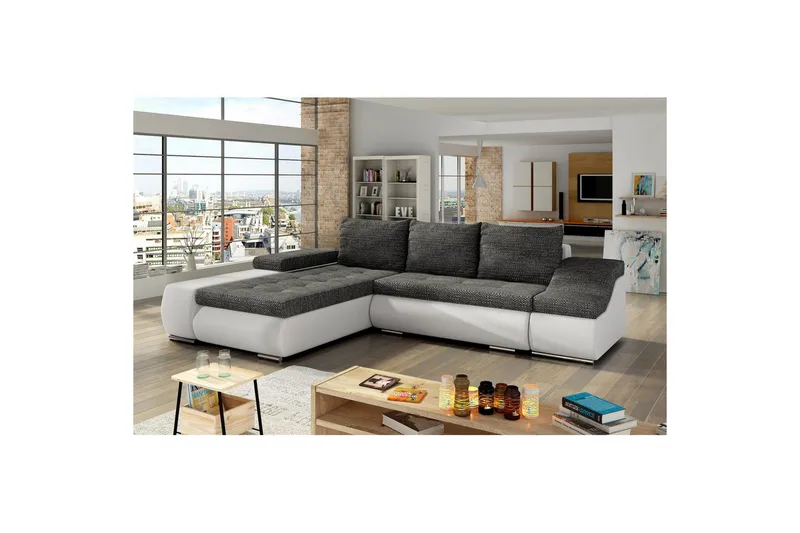 Sektionssofa Eltap Ontario 295x200x82 cm - Berlin 02, Soft 17, Sort, Hvid, Venstre - Møbler - Sofaer - Sovesofaer