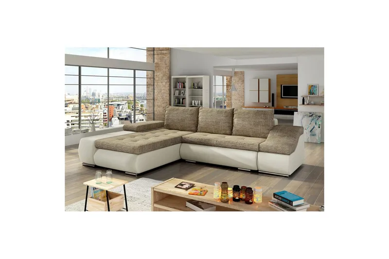 Sektionssofa Eltap Ontario 295x200x82 cm - Berlin 03, Soft 33, Beige, Venstre - Møbler - Sofaer - Sovesofaer
