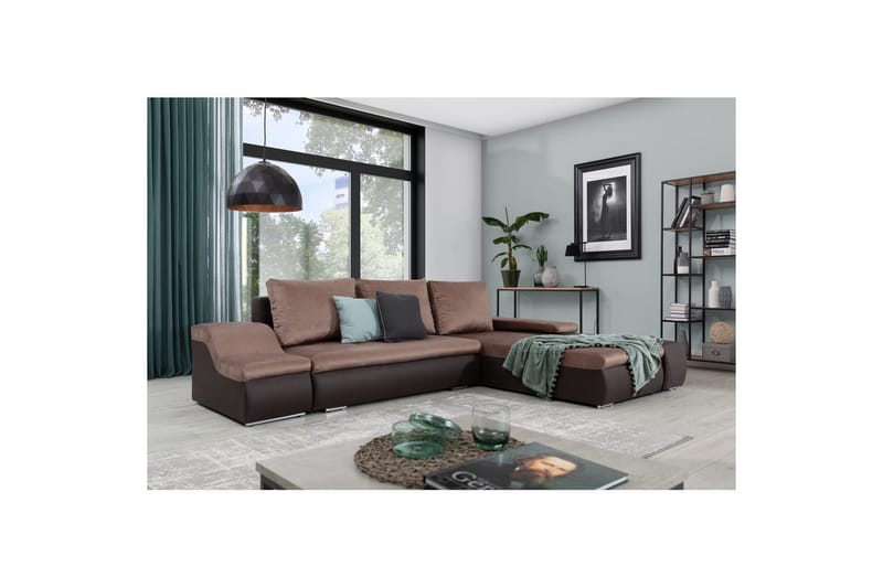 Sektionssofa Eltap Ontario 295x200x82 cm - Monolith 09, Soft 66, Mørk Beige, Mørk Brun, Højre - Møbler - Sofaer - Sovesofaer