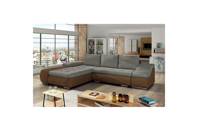 Sektionssofa Eltap Ontario 295x200x82 cm - Soro 13, Soft 15, Beige, Brun, Venstre - Møbler - Sofaer - Sovesofaer