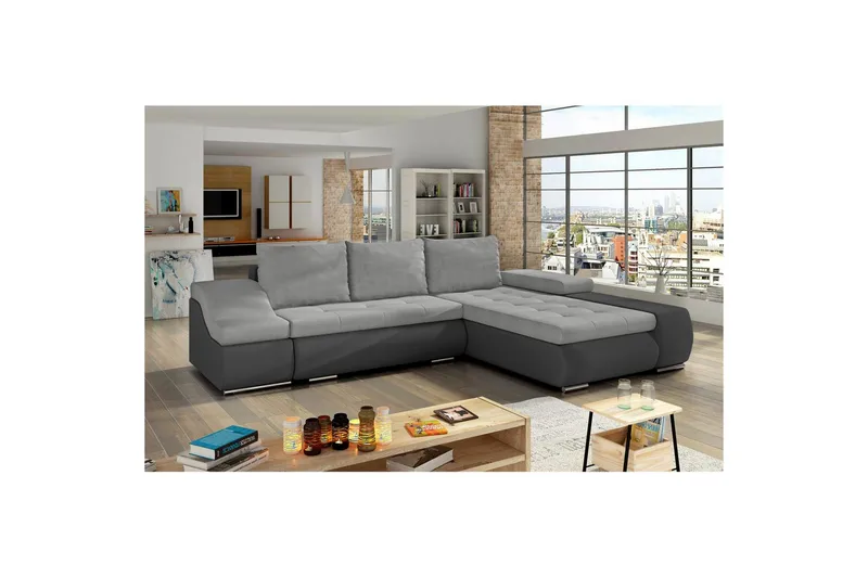 Sektionssofa Eltap Ontario 295x200x82 cm, Soro 83, Soft 29, Hvid, Grå, Højre