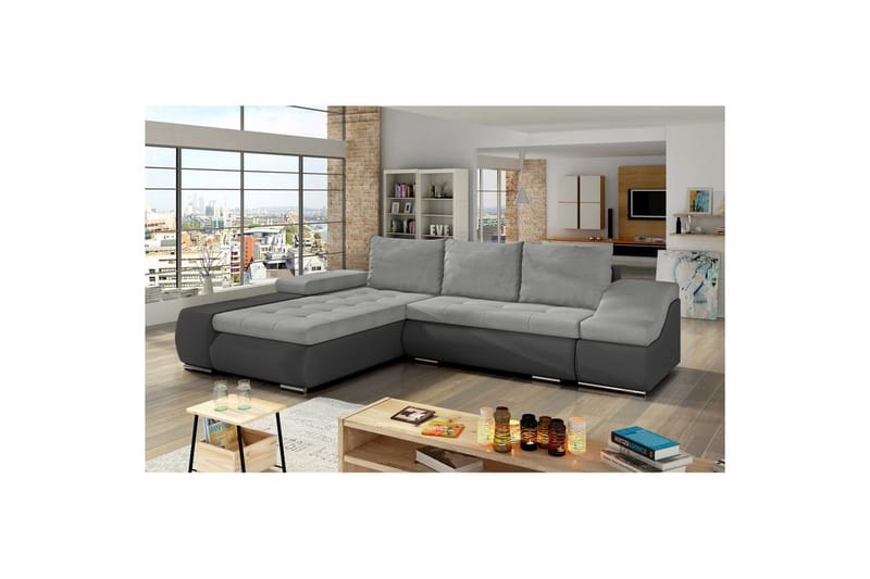 Sektionssofa Eltap Ontario 295x200x82 cm - Soro 83, Soft 29, Hvid, Grå, Venstre - Møbler - Sofaer - Sovesofaer