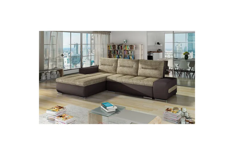 Sektionssofa Eltap Ottavio 275x180x85 cm - Berlin 03, Soft 66, Beige, Mørkebrun, Venstre - Møbler - Sofaer - Sovesofaer