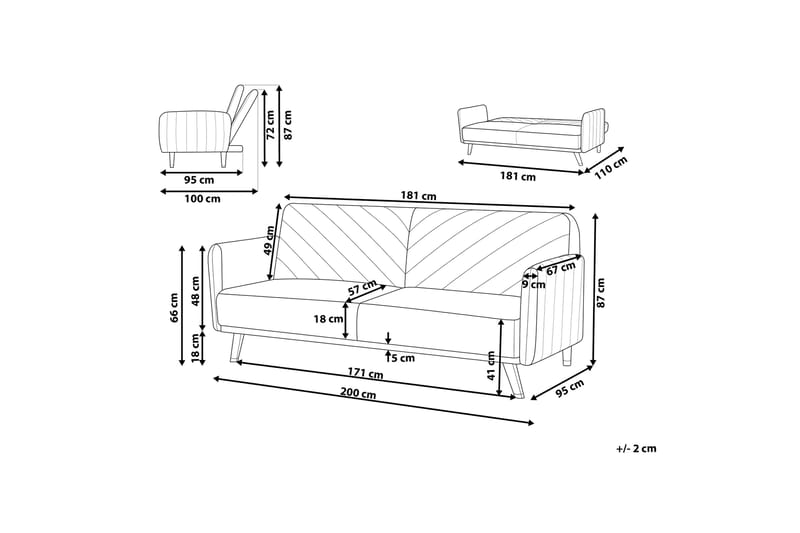 Senja sovesofa 200 cm - Rød - Sovesofaer - 3 personers sovesofa