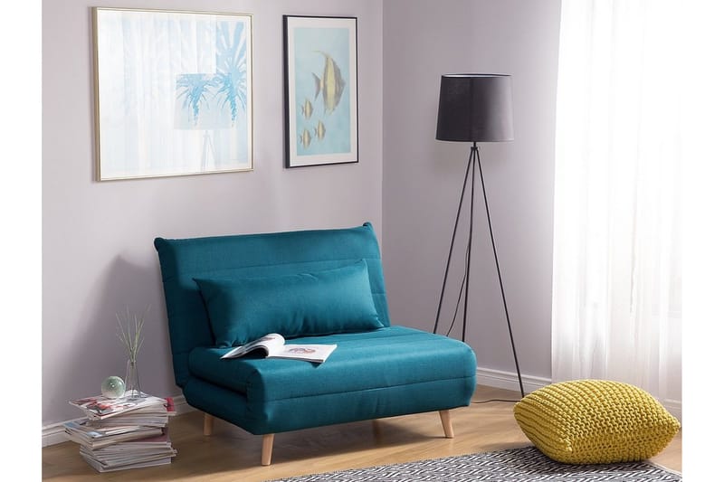 Setten 1-personers Sovesofa Foldbar 104 cm i Stof med Træben - Petrol - Møbler - Sofaer - Sovesofaer