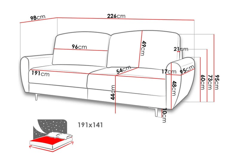 Silvia sovesofa 226x98x95 cm - Møbler - Sofaer - Sovesofaer