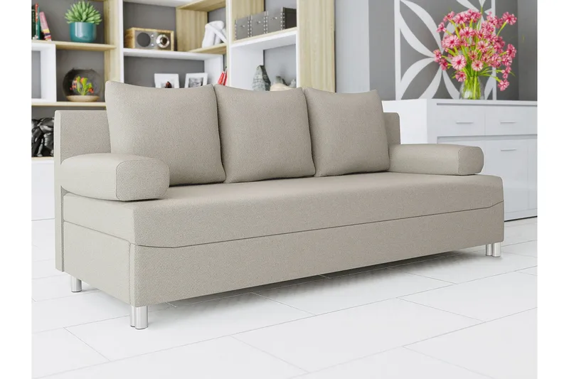 Skatteg 3-personers Sovesofa 133x192 cm med Opbevaring i Stof - Beige - Møbler - Sofaer - Sovesofaer