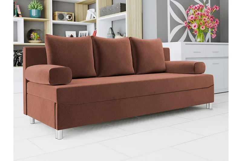 Skatteg 3-personers Sovesofa 133x192 cm med Opbevaring i Stof - Terracotta - Møbler - Sofaer - Sovesofaer