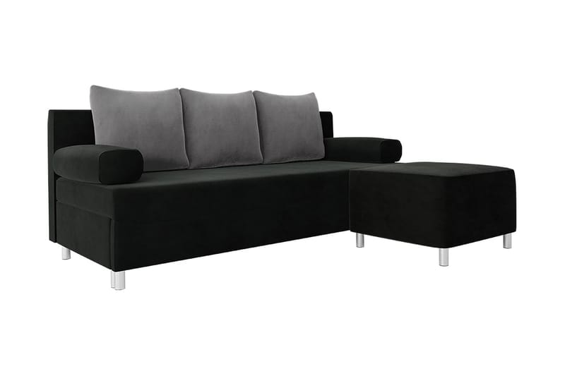 Skatteg Sofa med Ottoman - Sort|Grå - Sovesofaer - 4 personers sovesofa - Velour sofaer