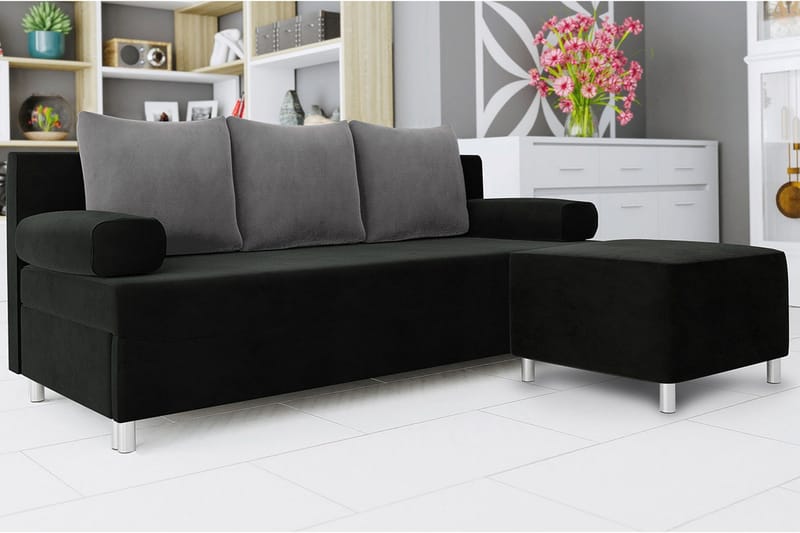 Skatteg Sofa med Ottoman - Sort|Grå - Møbler - Sofaer - Sovesofaer - Hjørnesovesofa