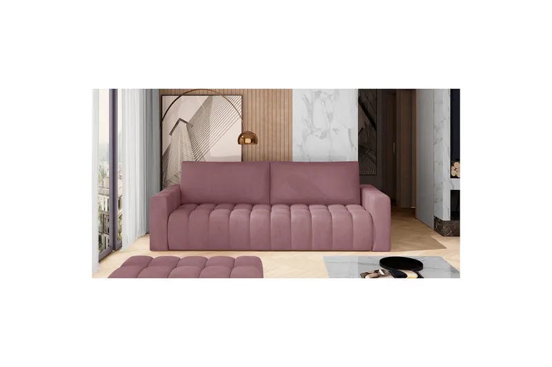 Sofa Eltap Lazaro 247x97x92 cm, Mat Velvet 63, Pink