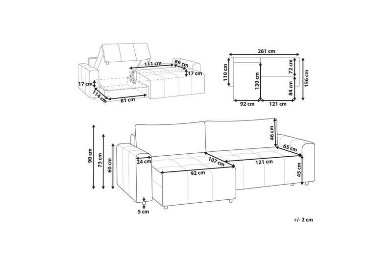 Sofa i højre hjørne Højrevendt Innvik - Brun, 213x156 cm - Møbler - Sofaer - Sovesofaer